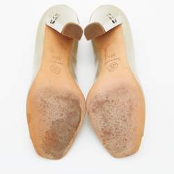 Pre Owned Chanel Pale Green Leather CC Open Toe Pumps Size 36.5