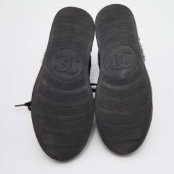 Chanel Black Leather, Suede and Tweed CC Low Top Sneakers Size 36