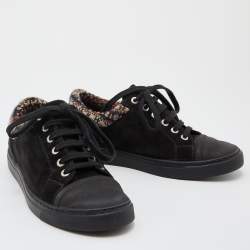 Chanel Black Leather, Suede and Tweed CC Low Top Sneakers Size 36