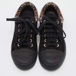 Chanel Black Leather, Suede and Tweed CC Low Top Sneakers Size 36