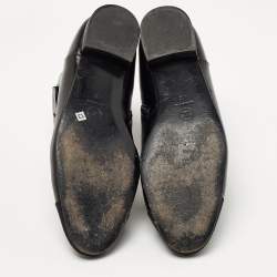 Pre Owned Chanel Black Leather and Canvas Cap Toe Fold Over Logo Ankle Boots Size 41