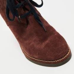 Chanel Burgundy Suede Chain Wedge Boots Size 39.5