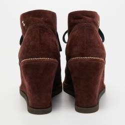 Chanel Burgundy Suede Chain Wedge Boots Size 39.5
