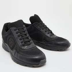 Chanel Black Leather and Mesh CC Low Top Sneakers Size 40