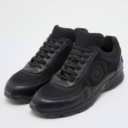Chanel Black Leather and Mesh CC Low Top Sneakers Size 40