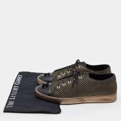 Pre Owned Chanel Black/Gold Mesh and Leather CC Cap Toe Low Top Sneakers Size 39.5