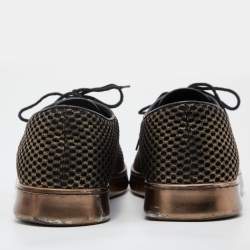 Pre Owned Chanel Black/Gold Mesh and Leather CC Cap Toe Low Top Sneakers Size 39.5