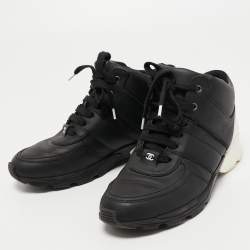 Chanel Black/White Leather High Top Sneakers Size 39.5 