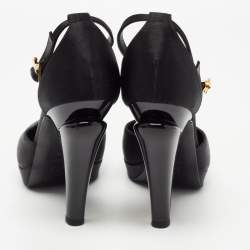 Pre Owned Chanel Black Satin Studded T-Strap Pumps Size 38