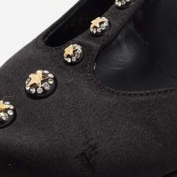 Pre Owned Chanel Black Satin Studded T-Strap Pumps Size 38