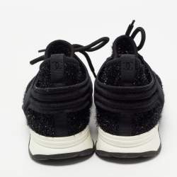 Pre Owned Chanel Black Velvet and Tinsel Fabric CC Low Top Sneakers Size 40.5
