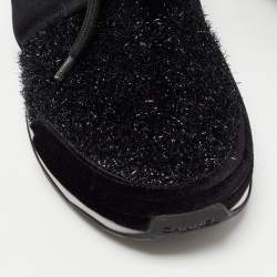 Pre Owned Chanel Black Velvet and Tinsel Fabric CC Low Top Sneakers Size 40.5