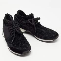 Pre Owned Chanel Black Velvet and Tinsel Fabric CC Low Top Sneakers Size 40.5