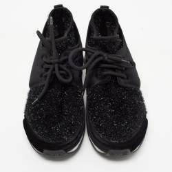 Pre Owned Chanel Black Velvet and Tinsel Fabric CC Low Top Sneakers Size 40.5