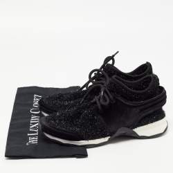 Pre Owned Chanel Black Velvet and Tinsel Fabric CC Low Top Sneakers Size 40.5