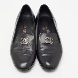 Pre Owned Chanel Black Leather CC Smoking Slippers Size 36
