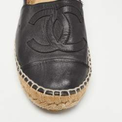 Pre Owned Chanel Black Leather CC Espadrille Flats Size 36