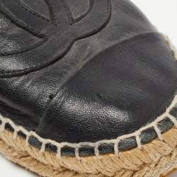 Pre Owned Chanel Black Leather CC Espadrille Flats Size 36