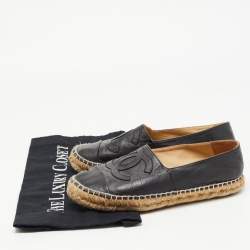 Pre Owned Chanel Black Leather CC Espadrille Flats Size 36