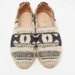 Chanel Tricolor Tweed CC Espadrille Flats Size 36