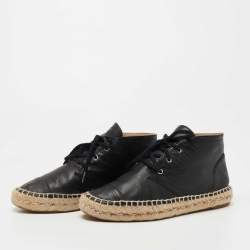 Pre Owned Chanel Black Leather CC Espadrille High Top Sneakers Size 36