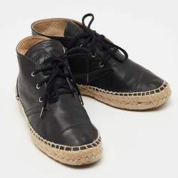 Pre Owned Chanel Black Leather CC Espadrille High Top Sneakers Size 36