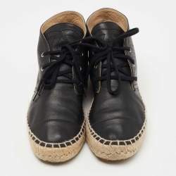 Pre Owned Chanel Black Leather CC Espadrille High Top Sneakers Size 36