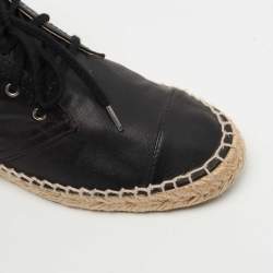 Pre Owned Chanel Black Leather CC Espadrille High Top Sneakers Size 36