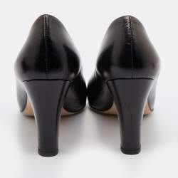 Pre Owned Chanel Black Leather and Patent CC Cap Toe Pumps Size 38