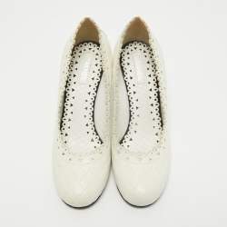 Pre Owned Chanel White Quilted Laser Cut Leather Round Toe Pumps Size 38.5