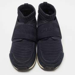 Pre Owned Chanel Black Stretch Fabric High Top Socks Sneakers Size 41 