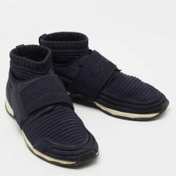 Pre Owned Chanel Black Stretch Fabric High Top Socks Sneakers Size 41 