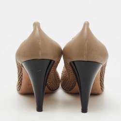 Pre Owned Chanel Black/Beige Leather And Patent CC Cap Toe Scrunch Block Heel Pumps Size 40