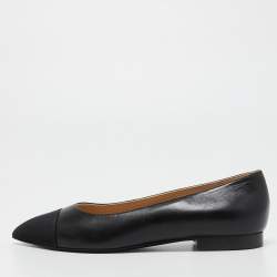 Chanel Black Leather and Canvas Cap Toe Ballet Flats Size 36