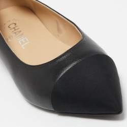 Chanel Black Leather and Canvas Cap Toe Ballet Flats Size 36