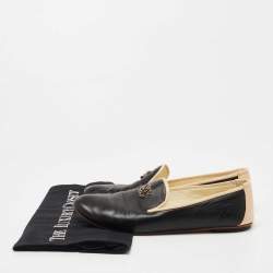 Chanel Black/Beige Leather CC Smoking Slippers Size 36.5
