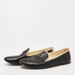 Chanel Black/Beige Leather CC Smoking Slippers Size 36.5