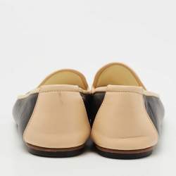 Chanel Black/Beige Leather CC Smoking Slippers Size 36.5
