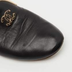Chanel Black/Beige Leather CC Smoking Slippers Size 36.5