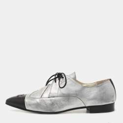 Chanel Grey/Black Leather CC Pointed Toe Derby Size 40