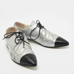 Chanel Grey/Black Leather CC Pointed Toe Derby Size 40