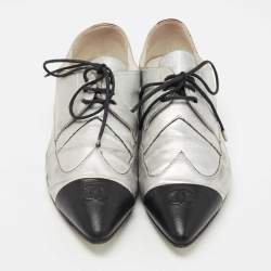 Chanel Grey/Black Leather CC Pointed Toe Derby Size 40