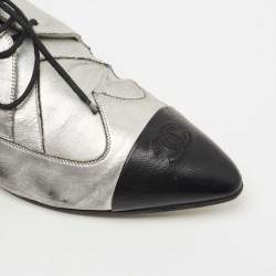 Chanel Grey/Black Leather CC Pointed Toe Derby Size 40