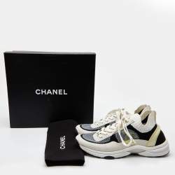 Pre Owned Chanel Multicolor Knit Fabric and Suede CC Trainer Low Top Sneakers Size 41