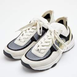 Pre Owned Chanel Multicolor Knit Fabric and Suede CC Trainer Low Top Sneakers Size 41