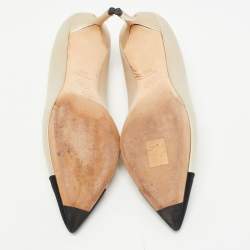 Chanel Beige/Black Satin CC Cap Toe Pumps Size 39