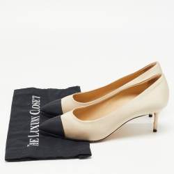 Chanel Beige/Black Satin CC Cap Toe Pumps Size 39
