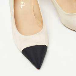 Chanel Beige/Black Satin CC Cap Toe Pumps Size 39