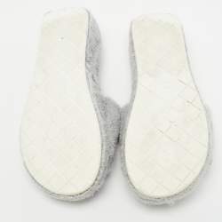 Chanel Grey/White Fabric CC Platform Slides Size 37