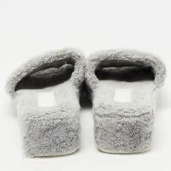 Chanel Grey/White Fabric CC Platform Slides Size 37